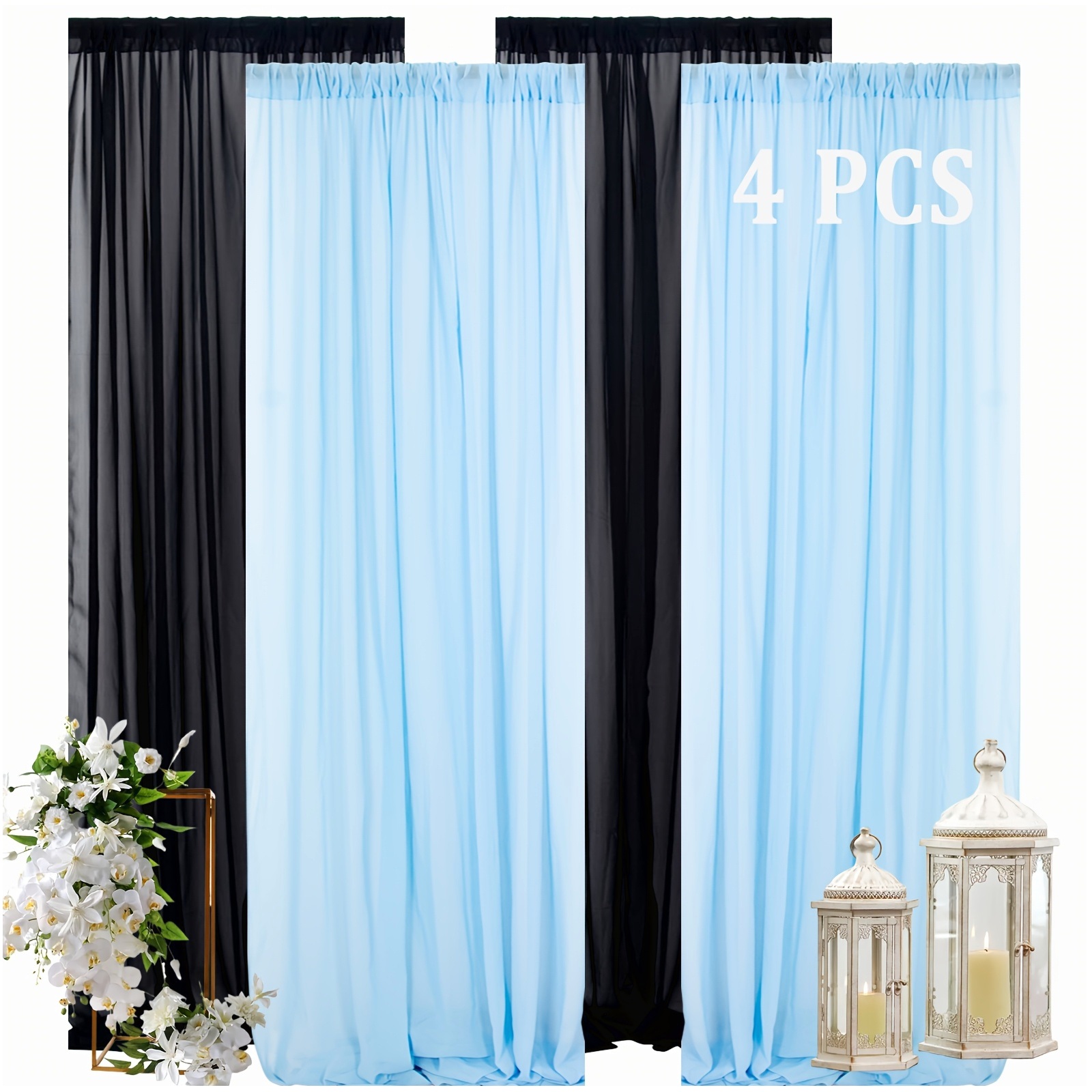Wedding Backdrop Curtain - Golden & Mint Chiffon Curtain Set
