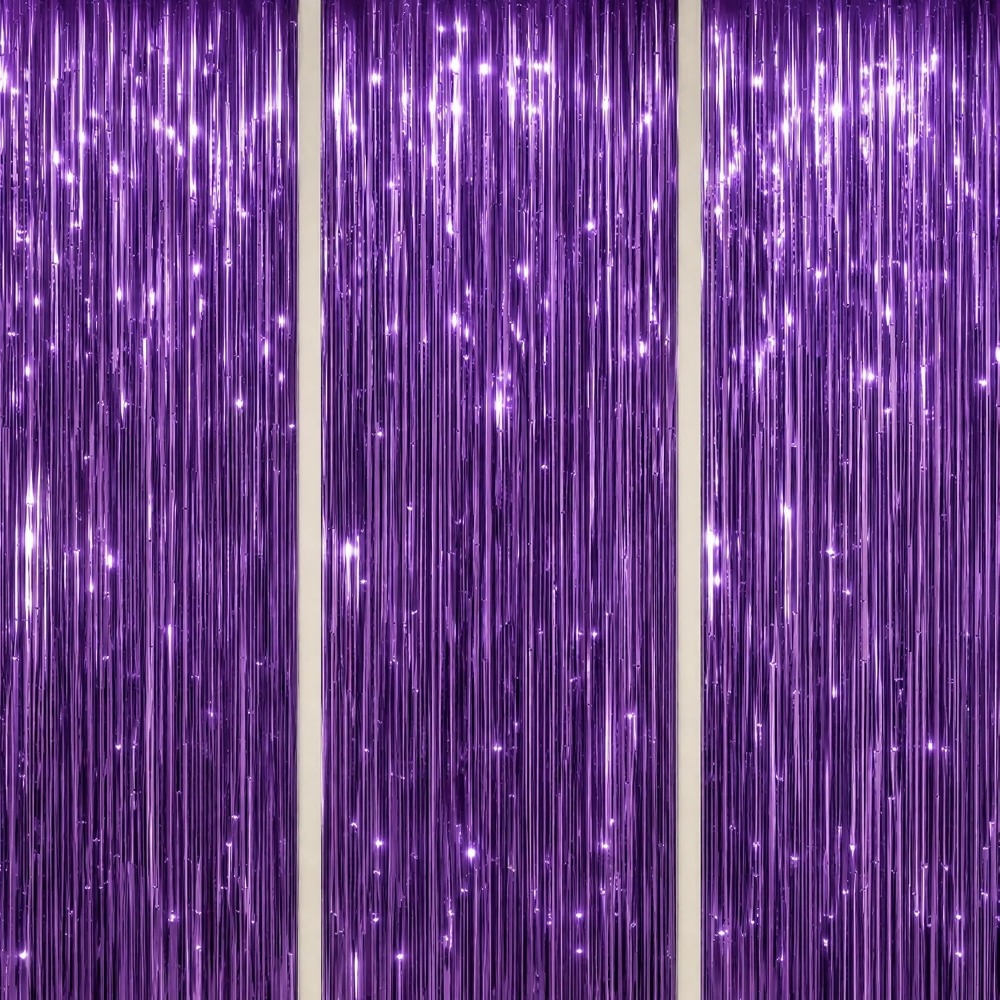 Wedding Backdrop Curtain - Foil Fringe Backdrop Purple Shiny Tinsel