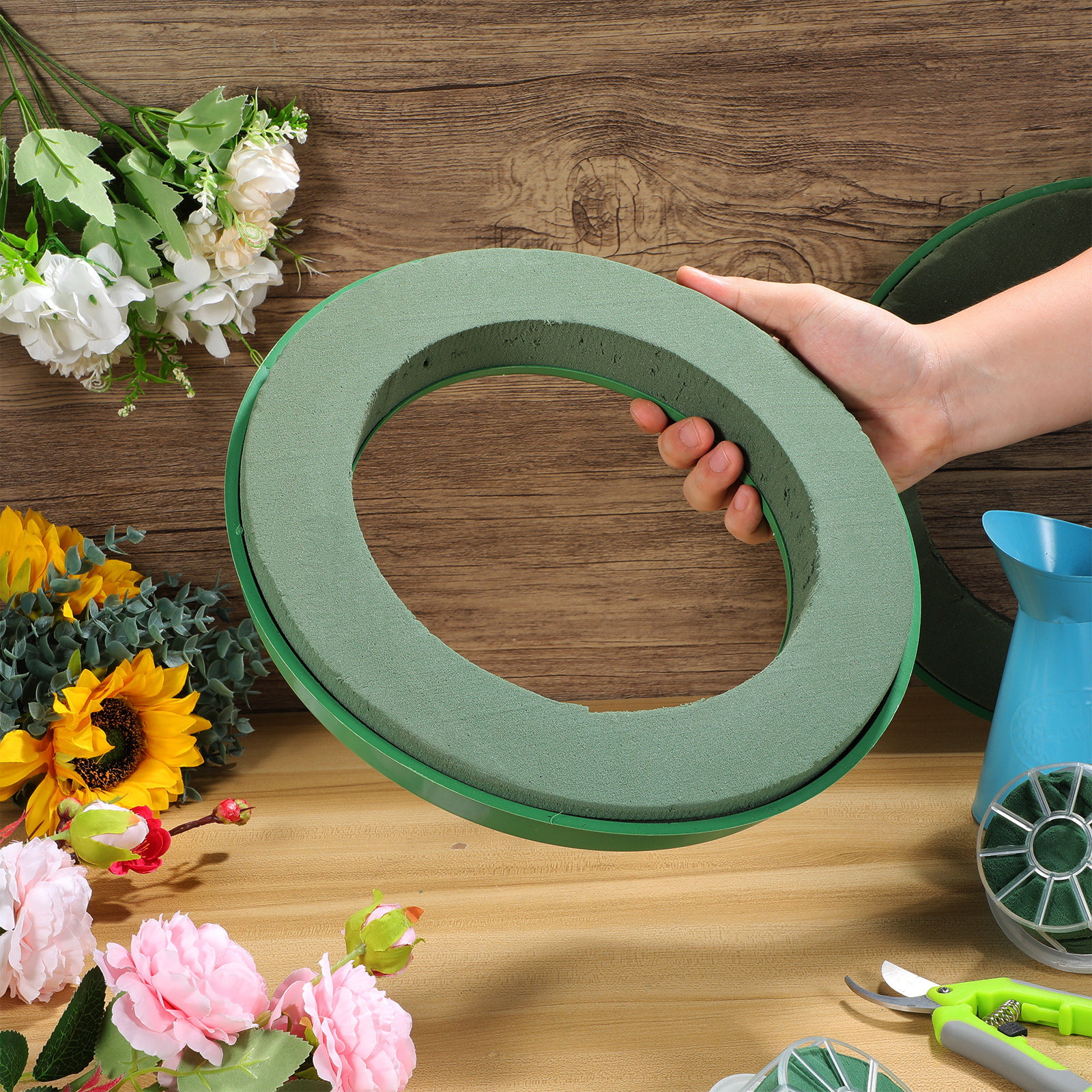 Wedding Floral Supply - 2Pcs Floral Foam Ring Green Wet