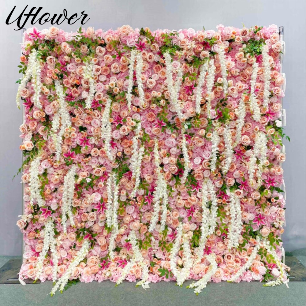 Wedding Backdrop Curtain - Uflower Luxury Pink Rose Hydrangea 3D