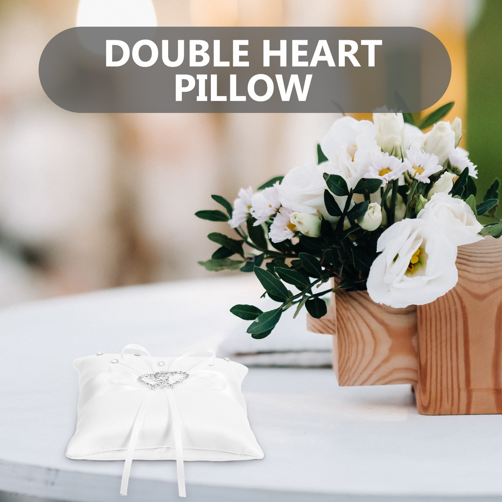 Ring Bearer Pillow - Wedding Ring Pillow Double Heart Satin