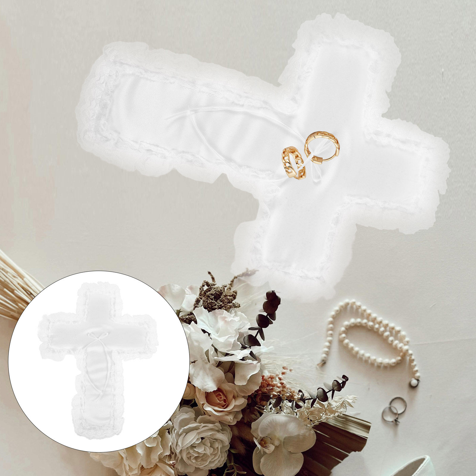 Ring Bearer Pillow - Beautiful Cross Pattern Ring Pillow for