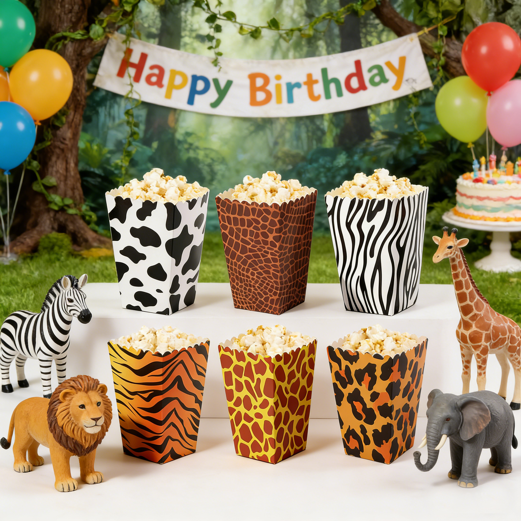 Wedding Zoo - 6/12/24pcs Safari Animal Print Popcorn Boxes
