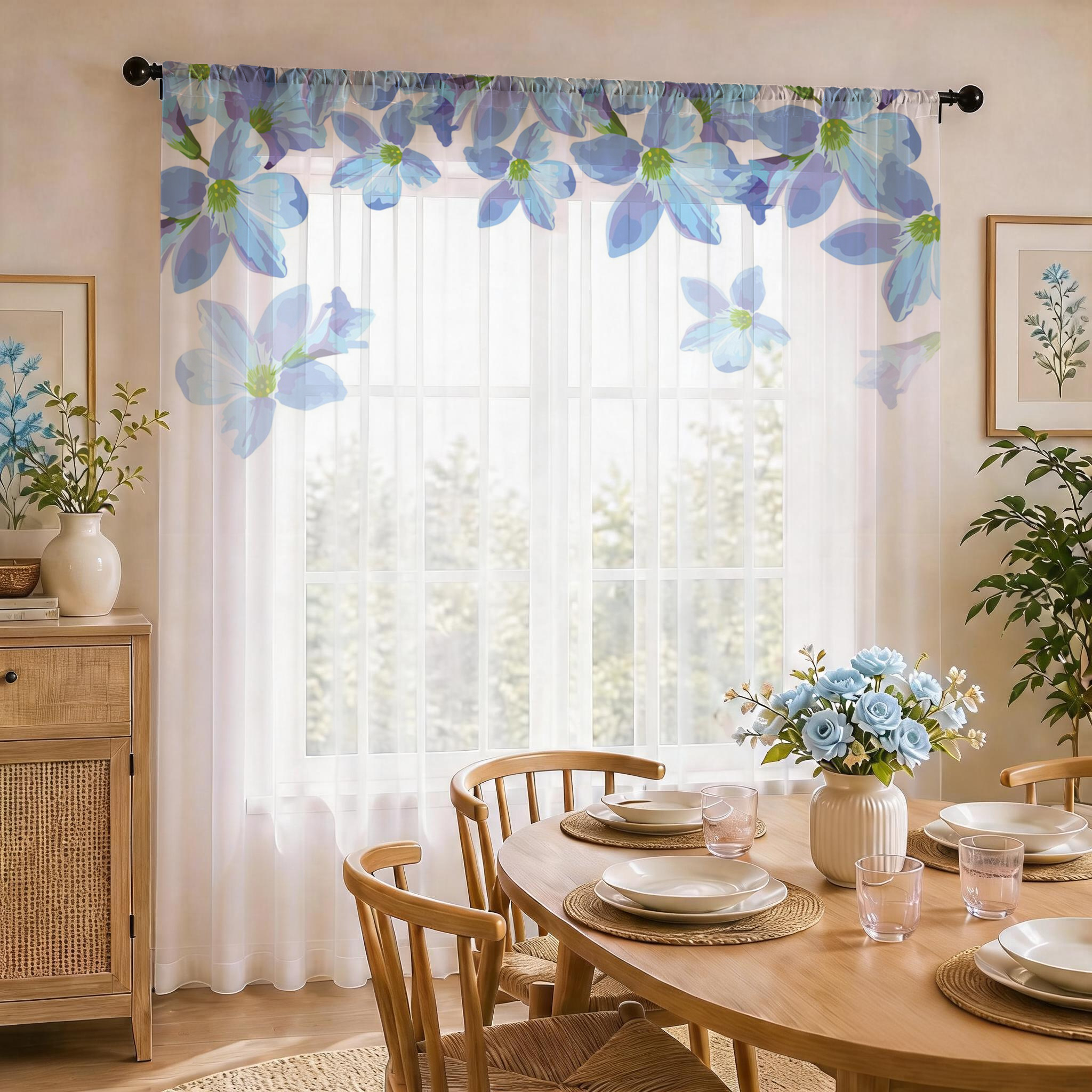 Blue Floral Gradient Sheer Cur - Good Floral & Wedding Decor Supply Photos 리뷰 및 가격