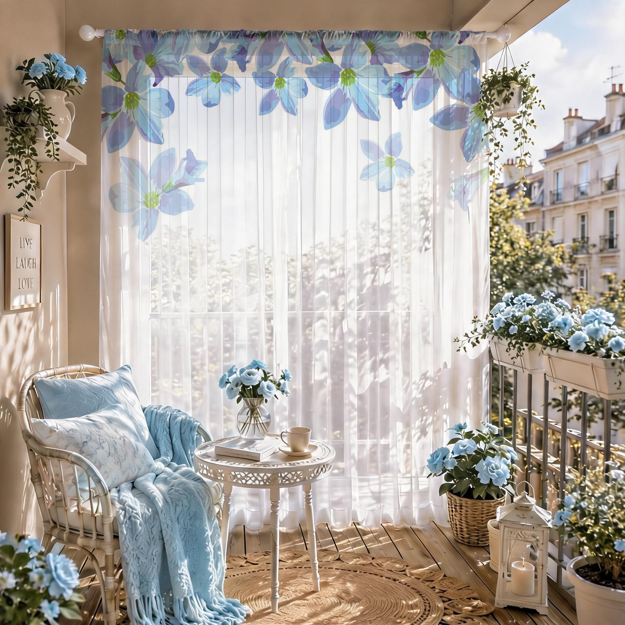 Blue Floral Gradient Sheer Cur - Good Floral & Wedding Decor Supply Photos 리뷰 및 가격