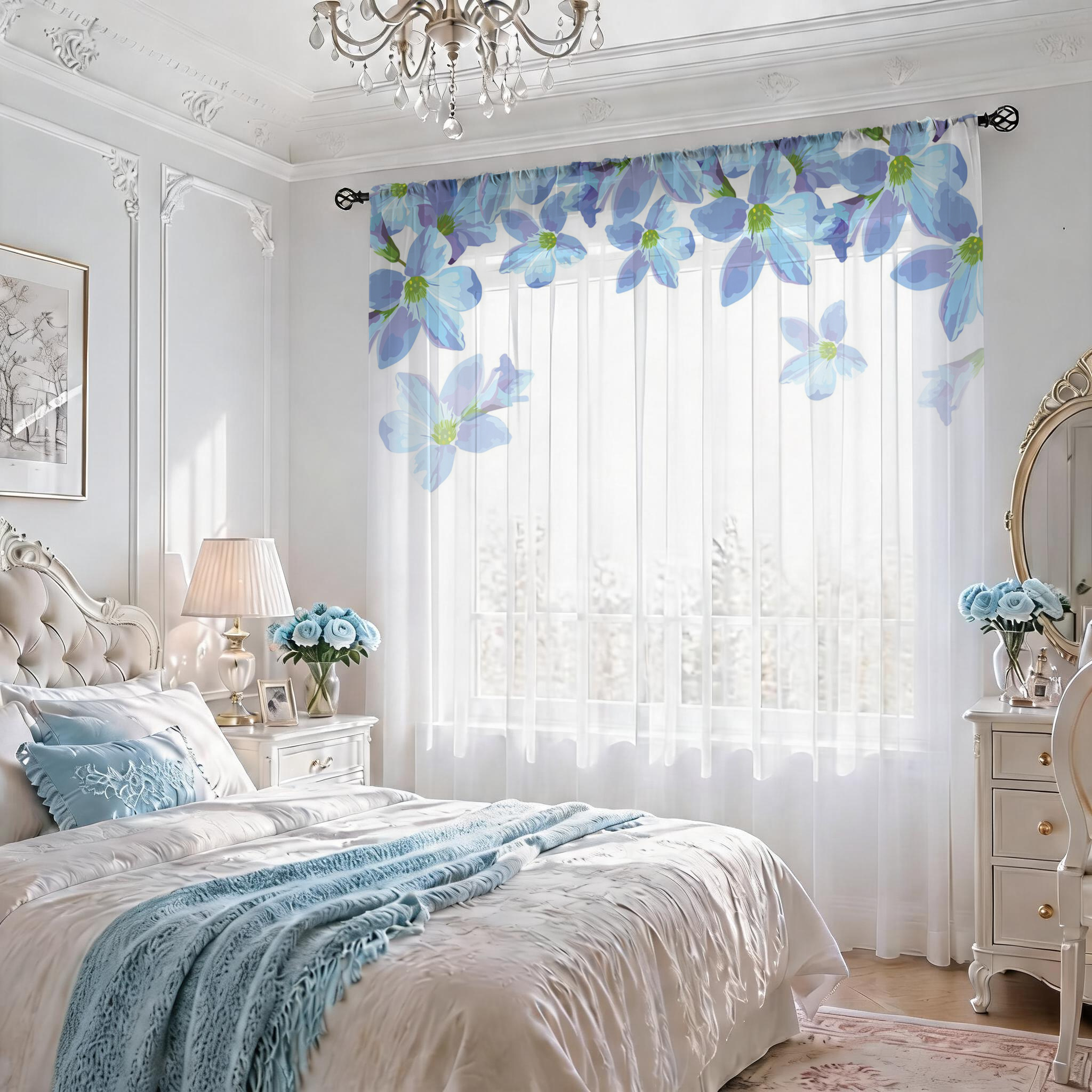 Blue Floral Gradient Sheer Cur - Good Floral & Wedding Decor Supply Photos 리뷰 및 가격