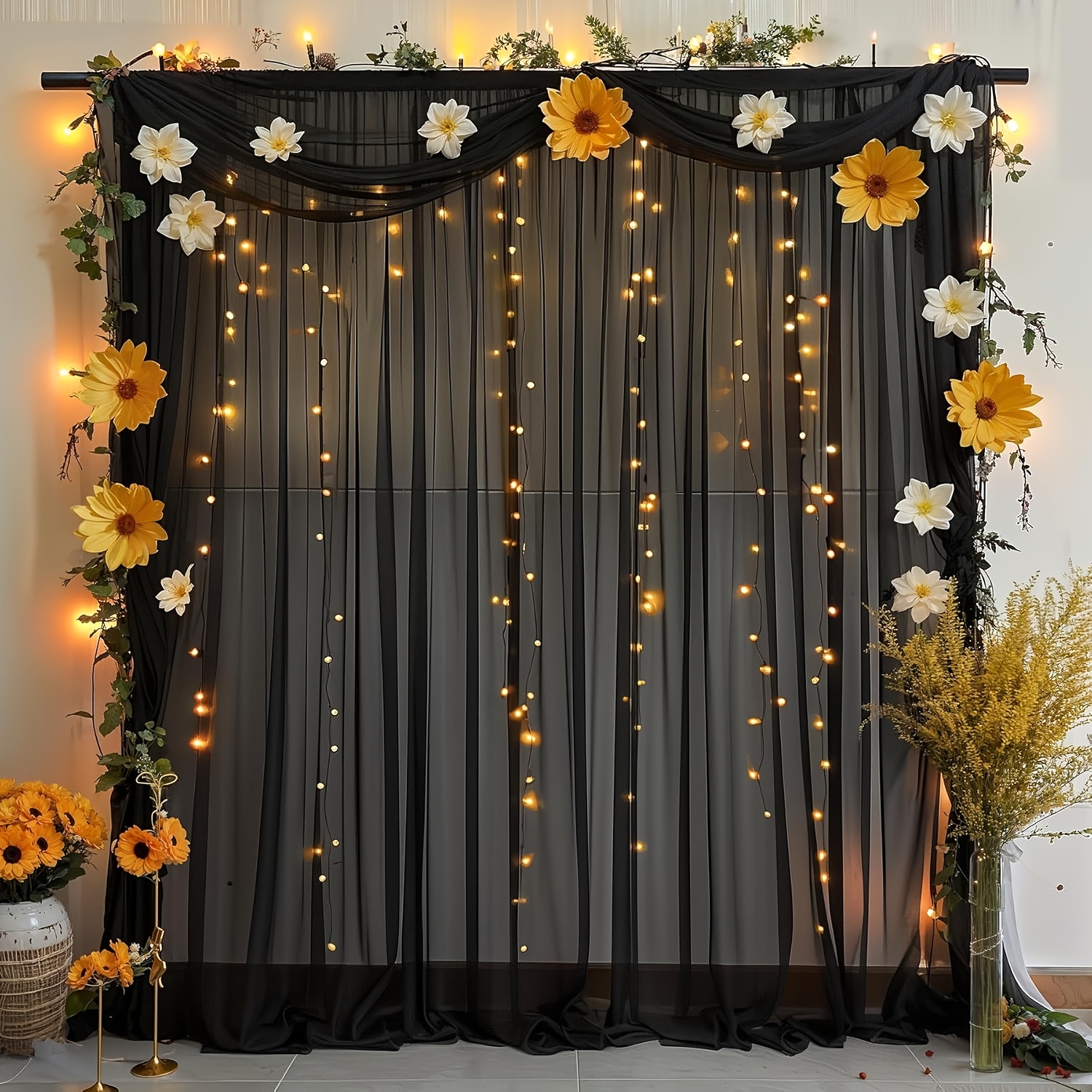 Golden & Mint Chiffon Curtain  - Wedding Backdrop Curtain 리뷰 및 가격
