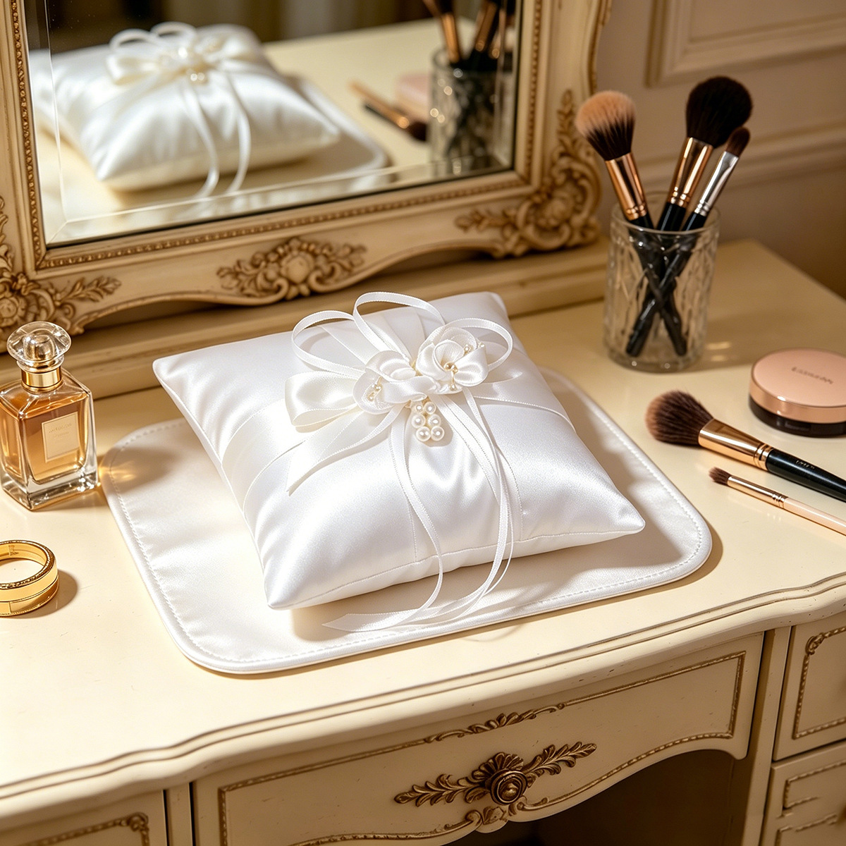 1Pcs Square White Satin Weddin - Ring Bearer Pillow 리뷰 및 가격